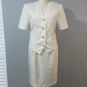 Sag Harbor Cream Linen-Look Short Sleeve Skirt Set